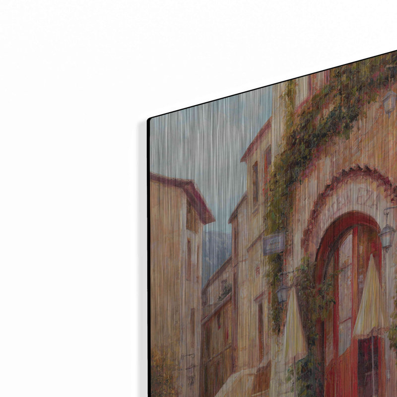 «Eze Village Caf France» par Haixia Liu - peinture sur métal sans cadre, H 24 po x l 16 po x P 0,13 po