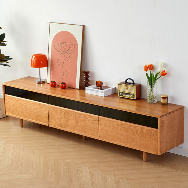 Brown Solid Wood+Tempered Glass TVStands, 86.61" W