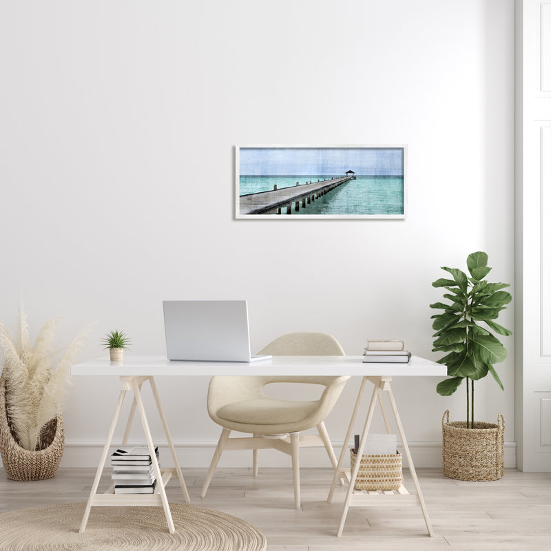 Long Wharf Beach Paradise, H 13 po x l 30 po, Giclée encadrée blanc bord de mer
