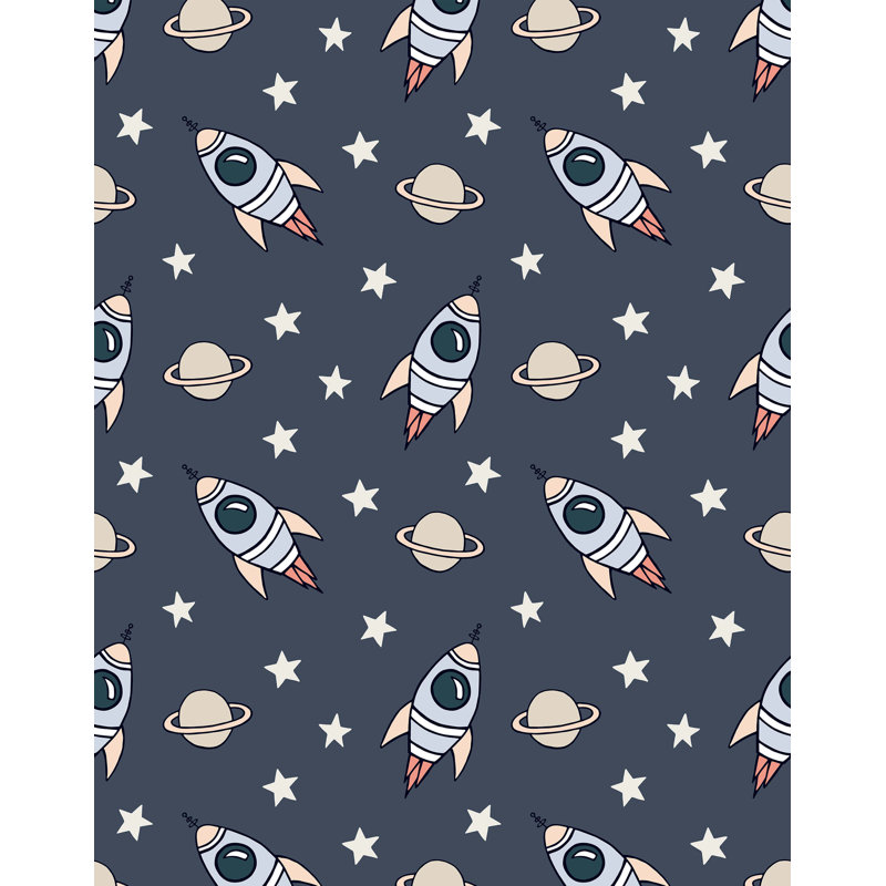 Childrens Space Rocket Wallpaper, Navy