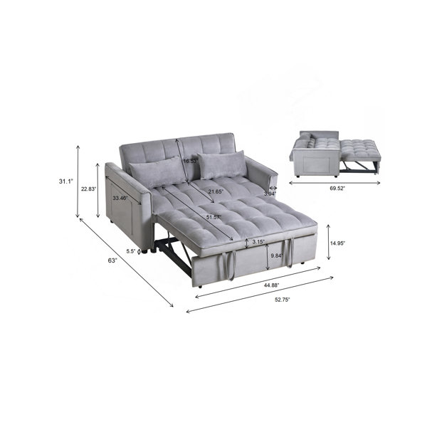 Ebern Designs 3 In 1 Convertible Sleeper Sofa Bed, Modern Pull Out ...