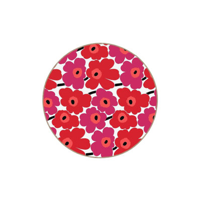 Red Floral Pattern Woven Base Machine Washable Rug
