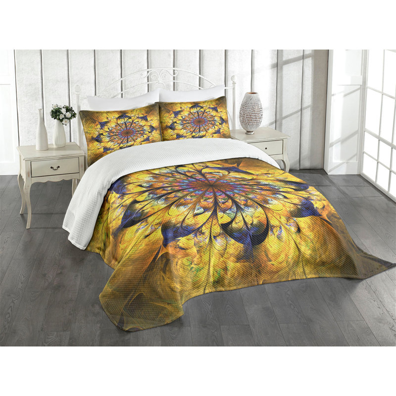 Blue King Size Polyester Bedspread Set with Mandala Design
