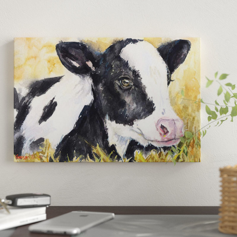 «Cow Baby», reproduction sur toile, H 26 po x l 40 po x P 1,5 po, Toile tendue, Pas de tapis