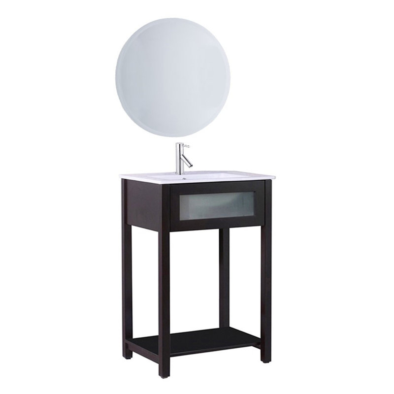Rouen 24 " W Freestanding Standard Free Standing 1 Single Vanity Bathroom Vanity With Ceramic Top with Mirror