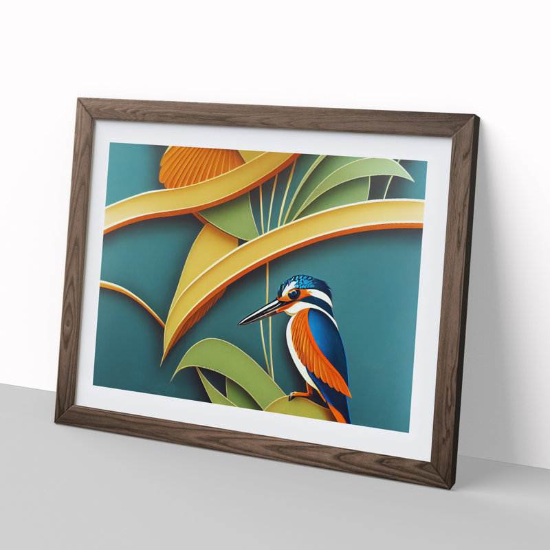 Kingfisher Deco Style - Single Picture Frame Print, 25cm H x 34cm W x 2cm D, Walnut