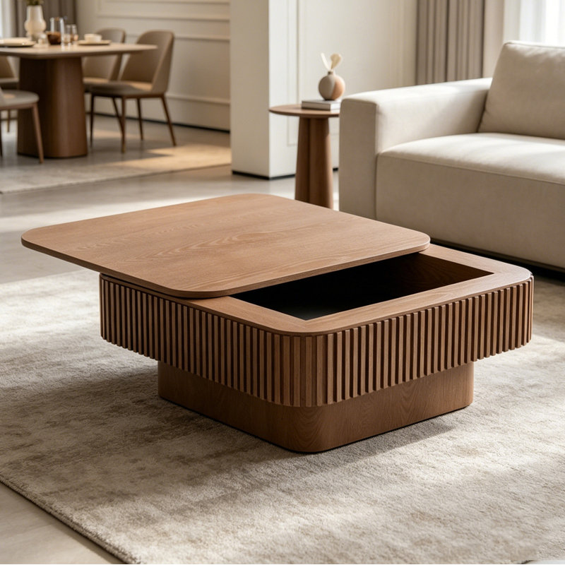 Table basse carrée 31,5 "avec rangement, Noyer