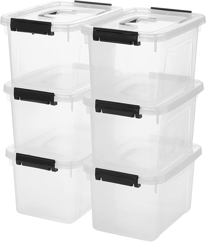12-Pack Latching Box, Stackable Storage Bins with Lids, Clear Plastic