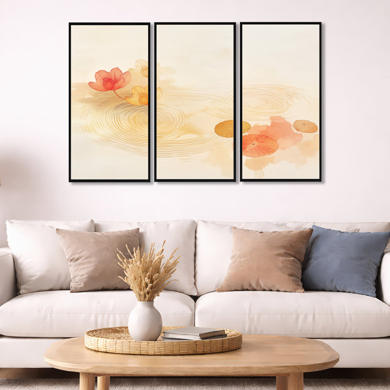 «Lotus Reflection Wall Art», toile Zen Lake, H 32 po x l 48 po, Cadre flottant noir