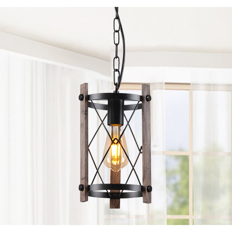 Luminaire suspendu cylindrique simple à 1 lumière avec accent de bois Crimora