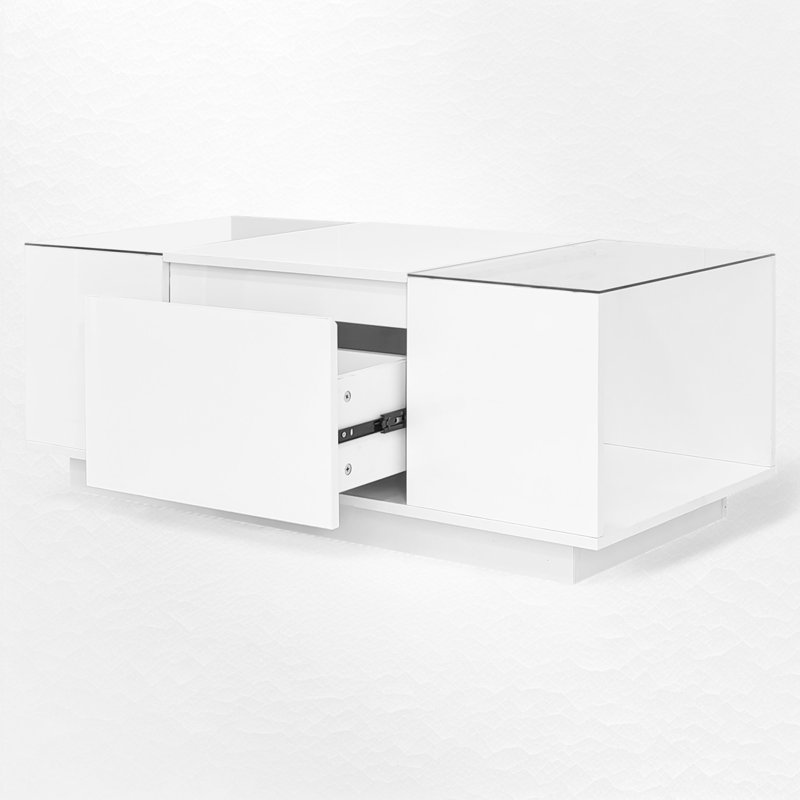 Table basse avec rangement et lumières DEL, Blanc