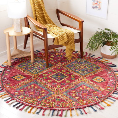 Oriental Hand Tufted Wool/Cotton Area Rug in Pink/Turquoise/Brown/Yellow
