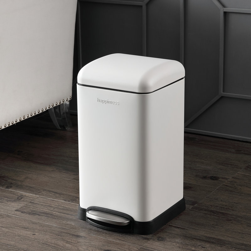 Betty Retro Steel Step On Trash Can, 3.2 Gallons, White