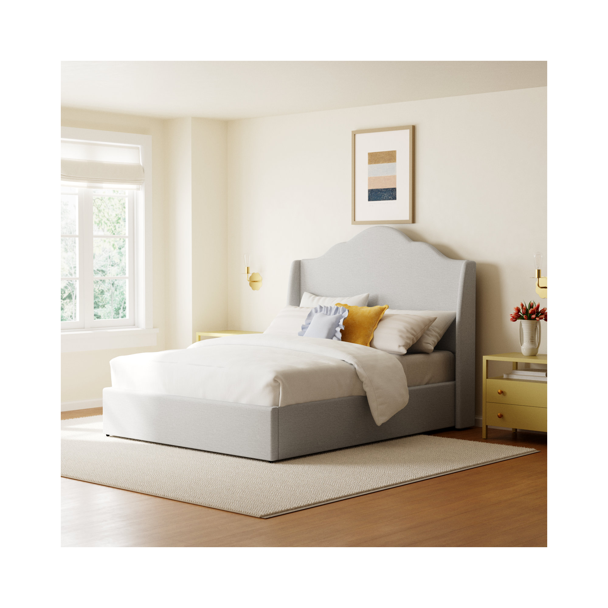 Evonna Upholstered Wingback Bed