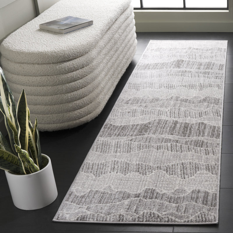 Loanne Temple Bcf/Jute/Latex/Overlock Abstract Rug in Gray, Runner 2'2" x 8'