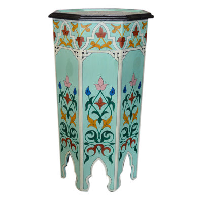 Handmade Moroccan Wood Table Tall Light Blue Raynette