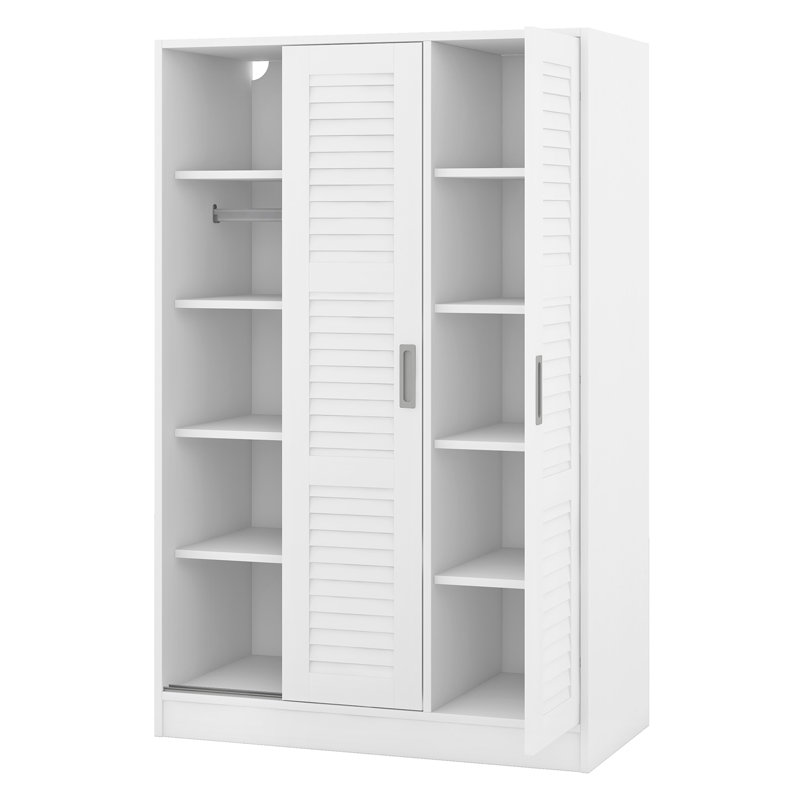 Penderie à 3 portes avec tablettes, blanc