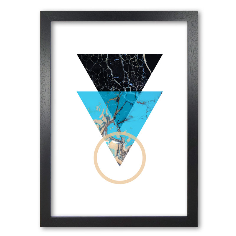 Blue Sand Abstract Triangles - Print, 85 cm H x 60 cm W x 5 cm D, Black Grain Frame