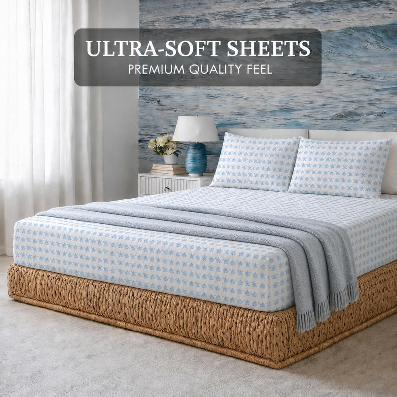 Seashells and Turtles Sheets Twin Bedding Set - Super Soft 3-Piece Coastal-Themed Bed Sheet Set for Kids & Teens – Sea Turtle & Seashell Bedding & Room Décor