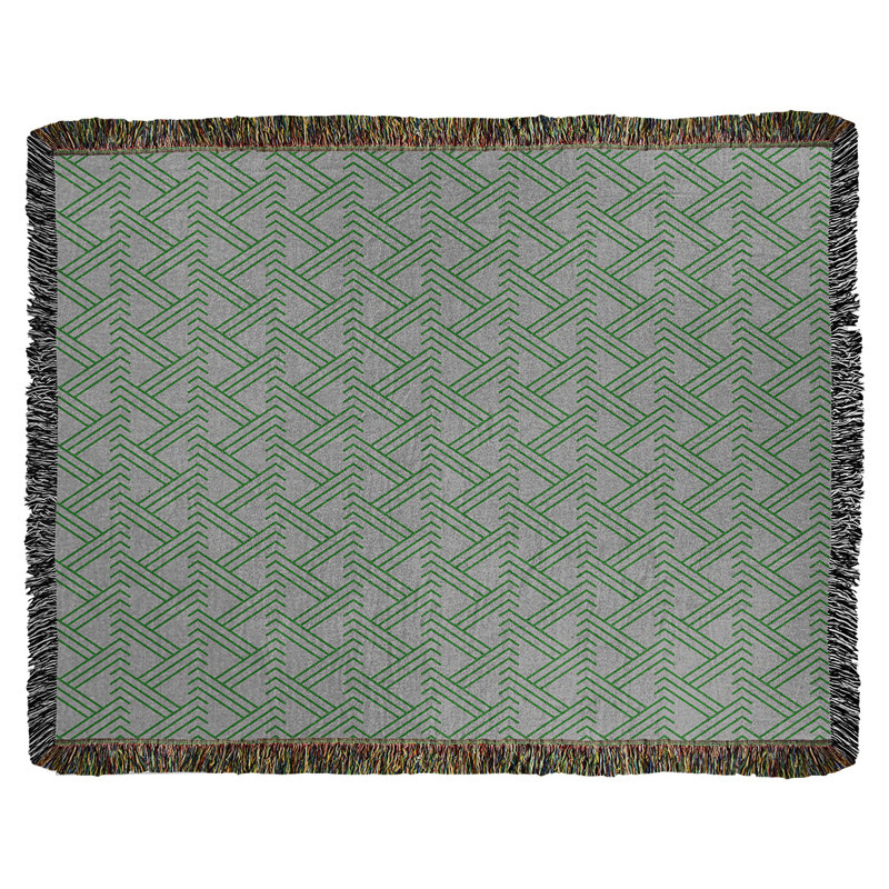 Couverture en coton tissé zigzag classique, L 50 po x L 60 po, Gris/vert
