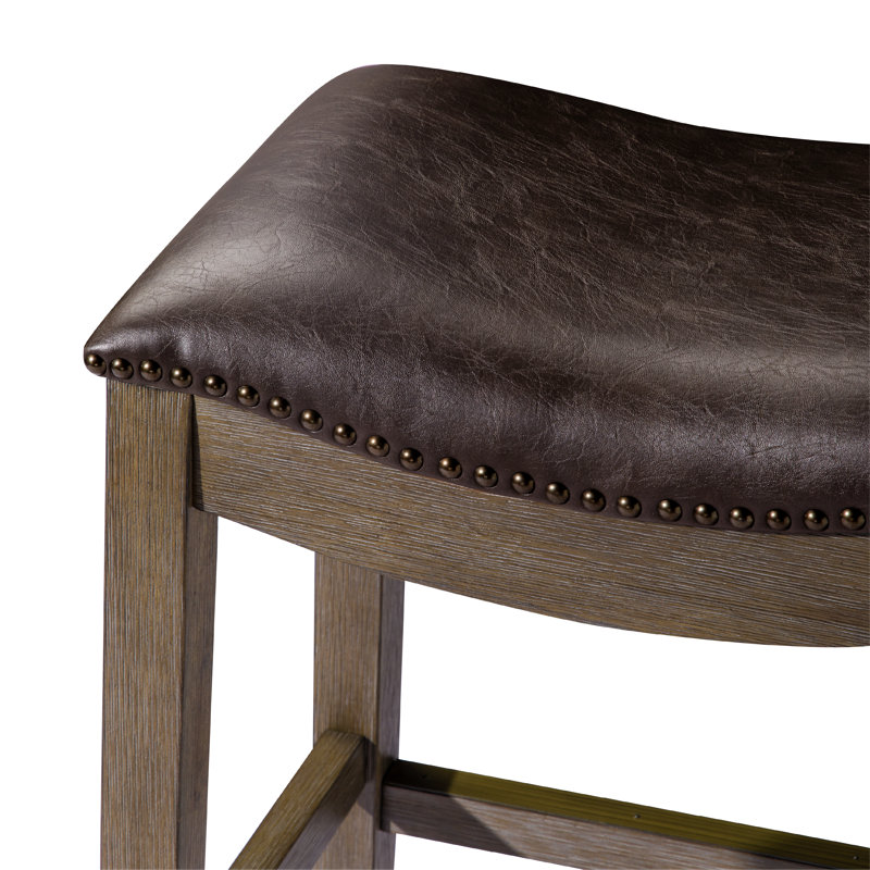 Maven Lane Adrien Backless Saddle Stool with Faux Leather Upholstery, Marksman Saddle Faux Leather / Walnut
