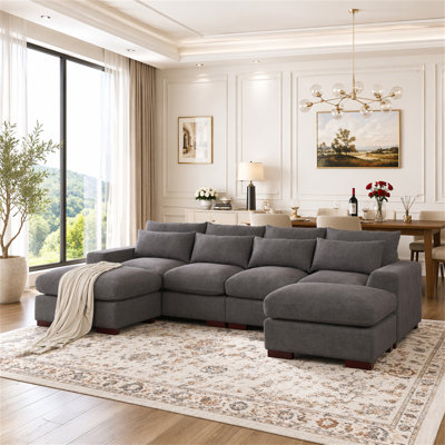 Tatman Linen Blend Sectional With 2 Ottomans