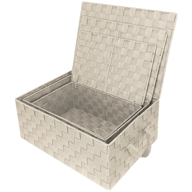 Beige Woven Fabric Storage Basket Set with Lids