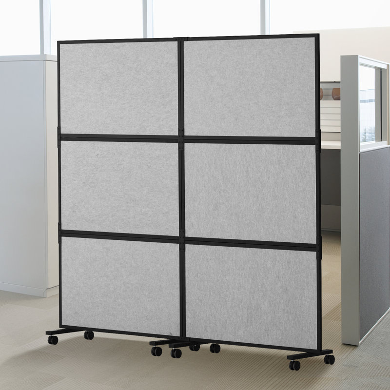 Ensemble de 2 cloisons de séparation de bureau 72 po x 66 po, cloisons de séparation en polyester et 45 cloisons en acier réduit le bruit et les distractions visuelles, gris clair