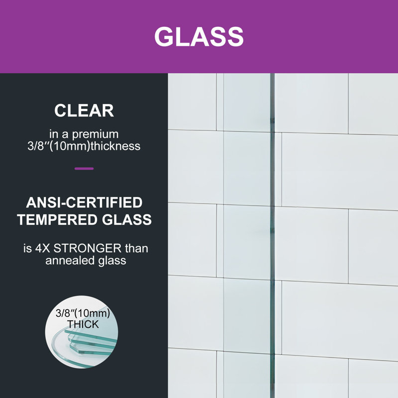 Helius 55"- 59" W x 76" H Double Sliding Frameless Shower Door with Clear Glass, Brushed Nickel