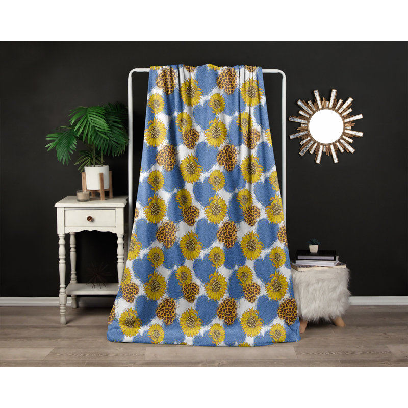Throw Blanket, 51" W x 60" L, Floral/Abstract, Blue/Yellow/Brown