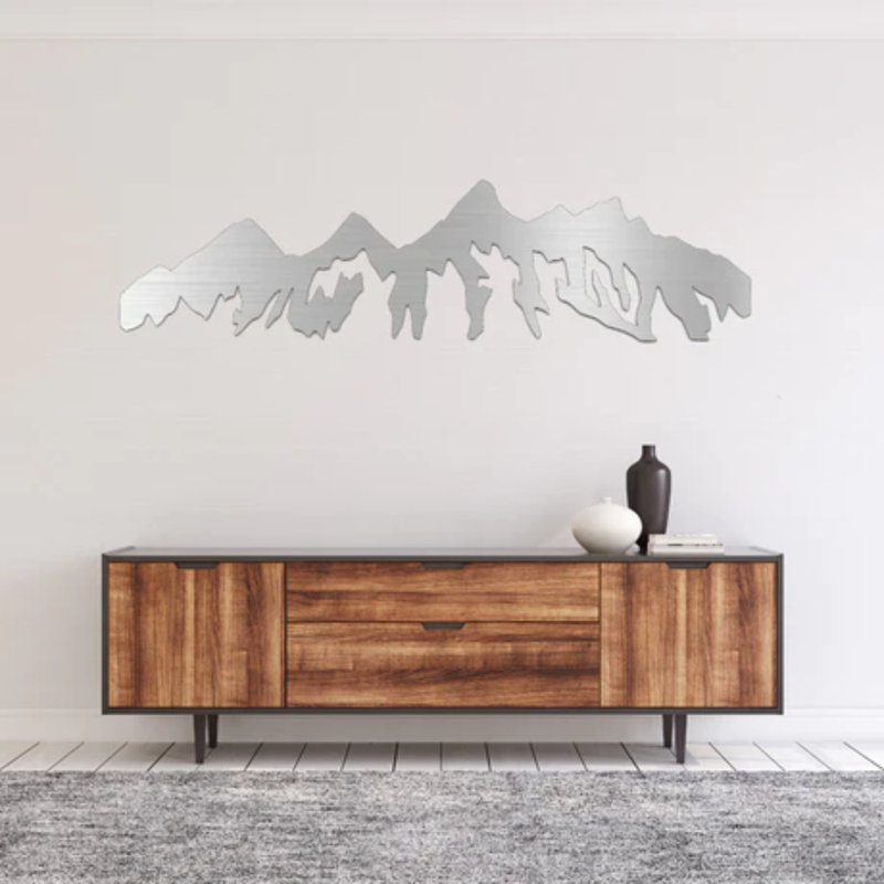 Décoration murale en métal Teton Mountain Range, H 48 po x l 12 po x P 0,12 po, Argent
