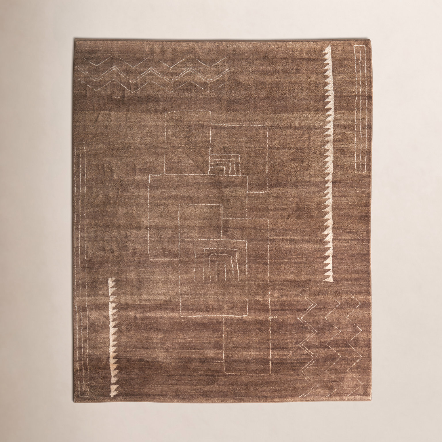 Monaco Brown Hand-Knotted Abstract Rug, Rectangle 2' x 3'