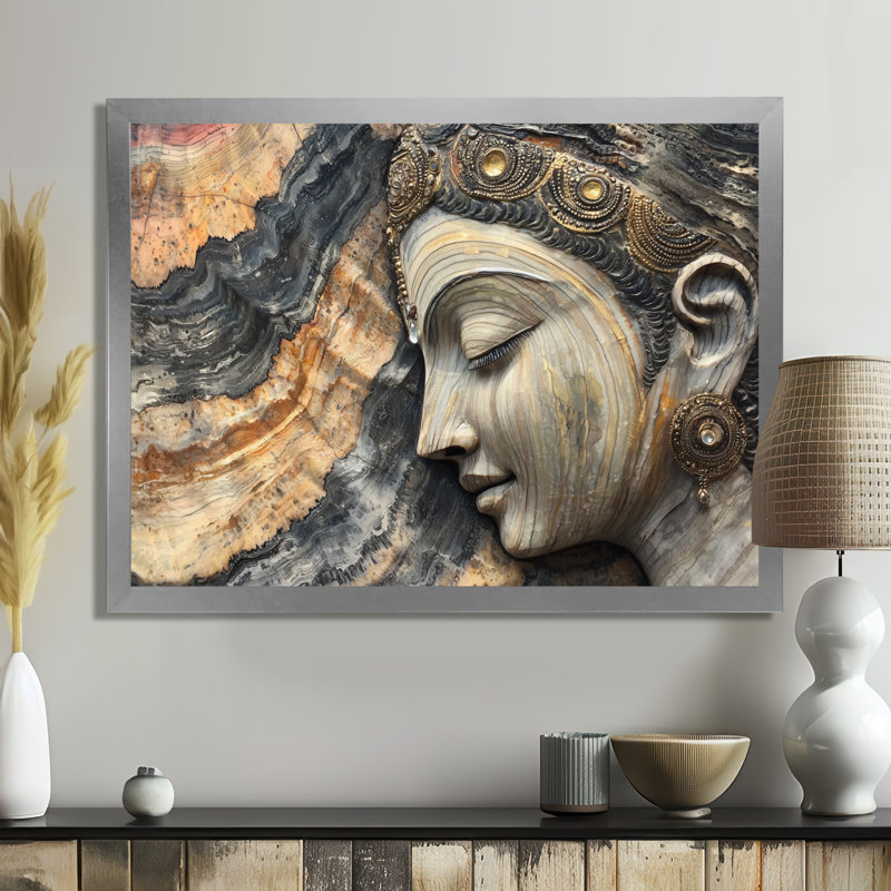 «Hafley Hinduism God Meditation To The Marble» - Art mural de l'hindouisme, Impression d'un seul cadre photo, Argent argent