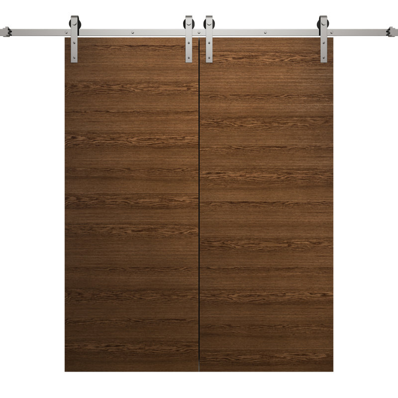 Porte de grange double moderne | Ego 5000 | Ensemble de rail argenté | Portes intérieures solides, Chêne cognac