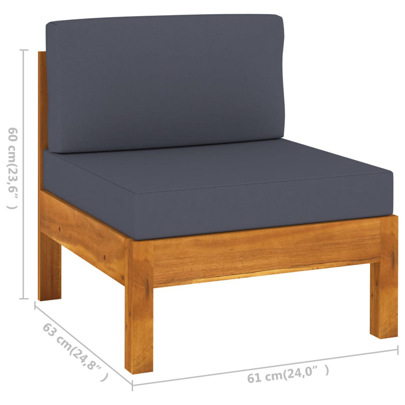 vidaXL Patio Middle Chair, Drak Gray Cushions, Solid Acacia Wood, Weather-Resistant, Outdoor Furniture, Ideal for Gardens, Patios and Balconies