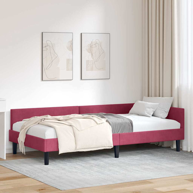 vidaXL Corner Bed Frame with Headboard Velvet, Wine Red