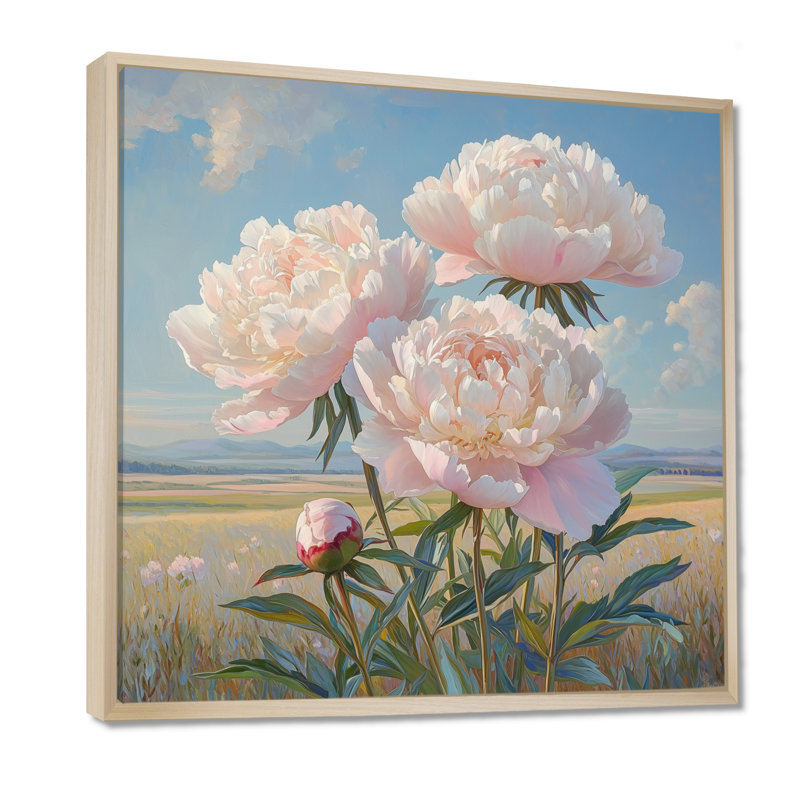 Pivoines au bord de la ferme VI - pivoines, art mural, Impression encadrée flottante, Crème, crème, H 16 po x l 16 po