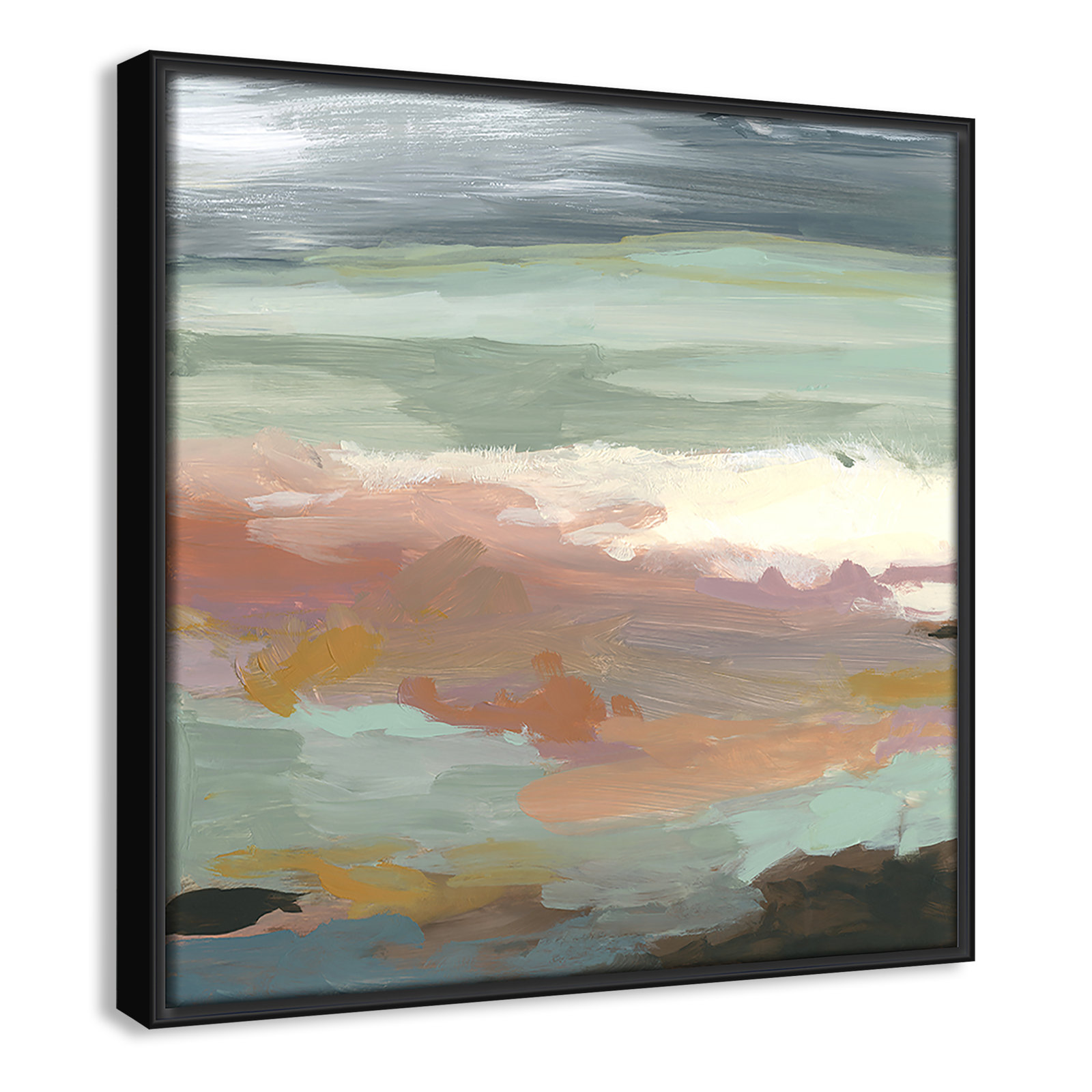 Bingham "Ocean Bluffs" Painting by Carol Robinson, 13.5" H x 13.5" W, Picture Framed Canvas, Black