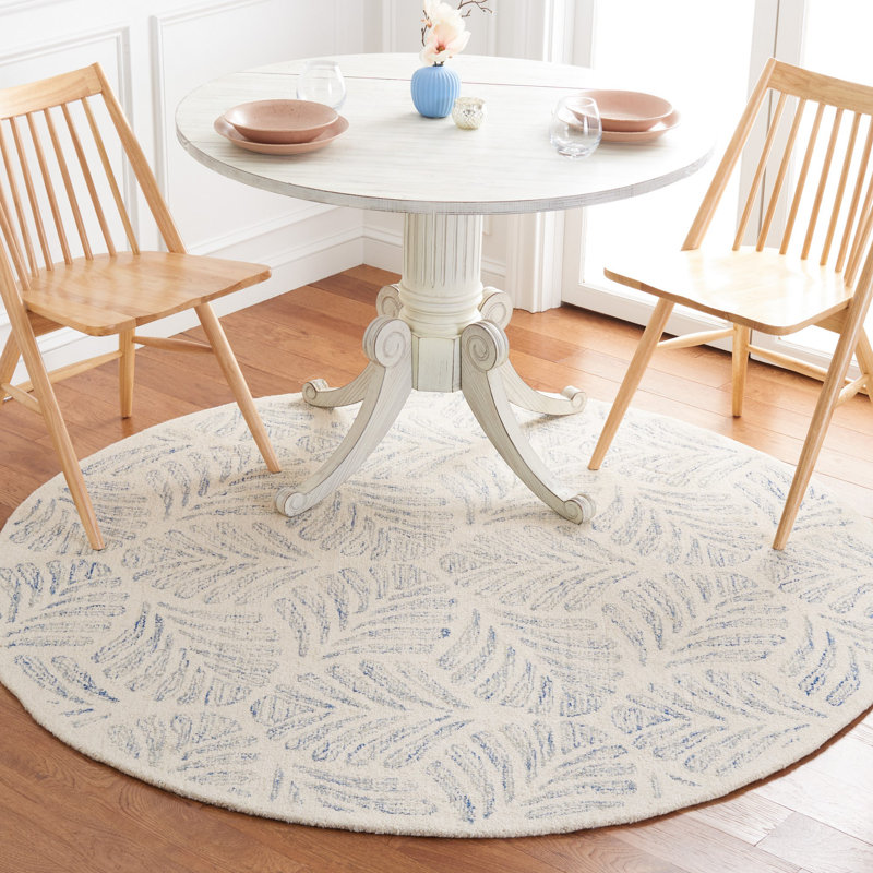 Tapis floral ivoire / bleu en laine touffeté à la main Mcconnico, Rond 6 pi