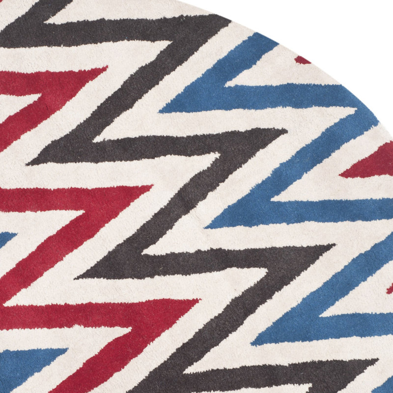 Deedie Hand Tufted Wool Chevron Rug, Round 7'