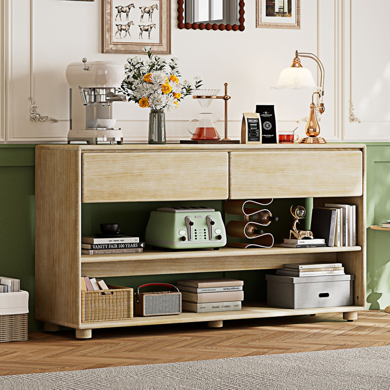 Console avec tiroirs et tablettes, Bois naturel délavé
