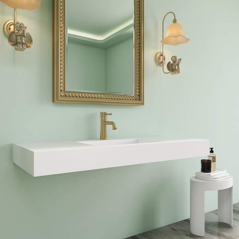 47 X 19 In. Solid Surface Wall Mount Or Countertop Bathroom Vessel Sink With Faucet Holes In Matte White