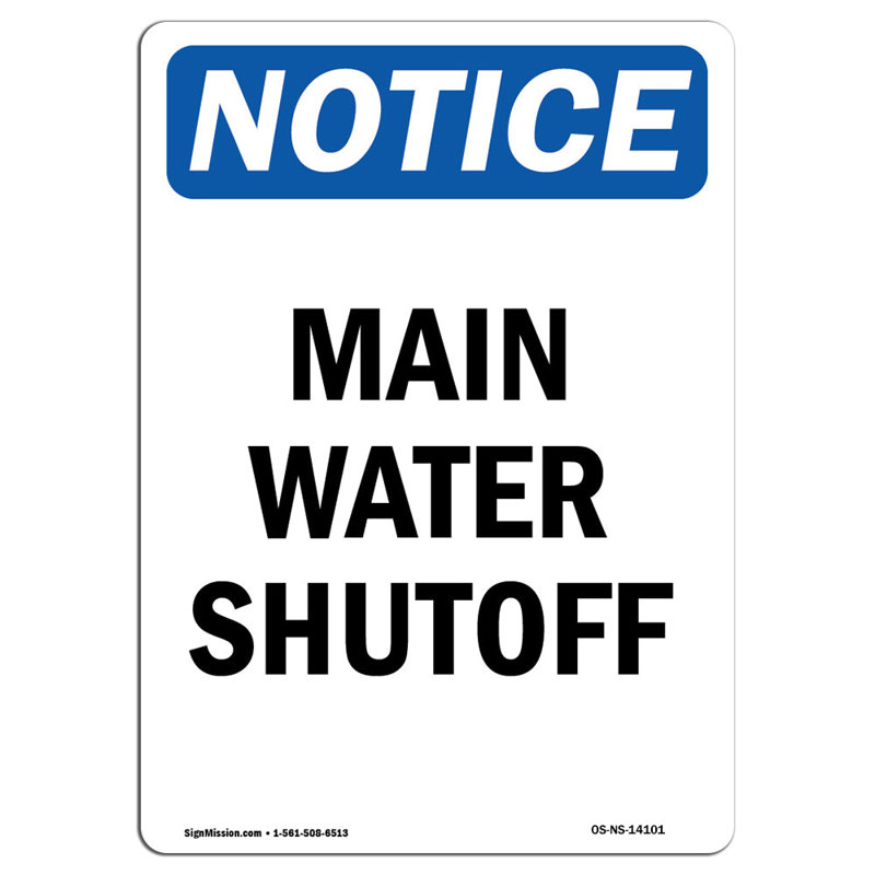 Main Water Shutoff Sign