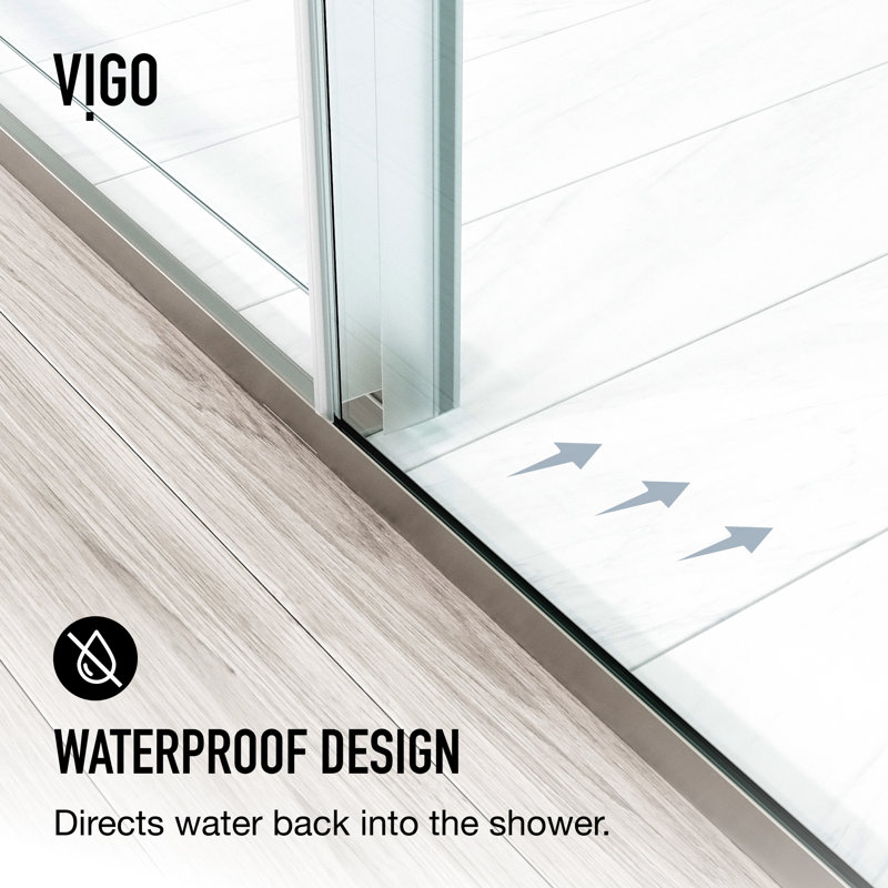 VIGO Amada 56"–60" W x 74" H Frameless Sliding Shower Door in Brushed Nickel with Clear Tempered Glass, Nickel