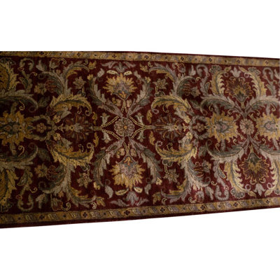 Tapis de couloir unique en laine noué à la main de 2 pi 5 po x 11 pi 7 po rouge / brun / blanc