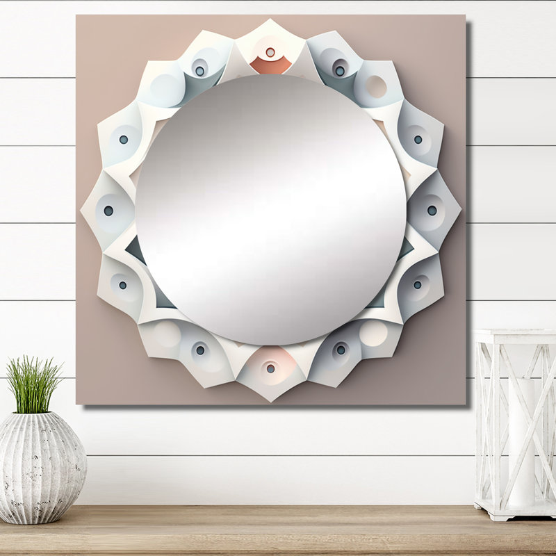Visionnaire rêve rétro Mandala sur blanc VII - Grand miroir carré à spirales abstraites pour décoration murale, 23 po x 23 po