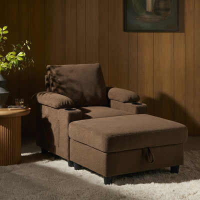 Havenly Reclining Indoor Chaise Lounge, Accent Chair and Ottoman Footrest