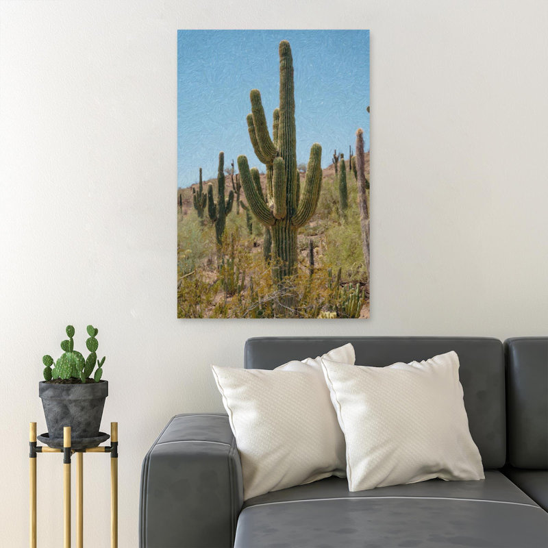 «Green Cactus Plants pendant le jour» - Reproduction d'art graphique rectangulaire sur toile tendue 1 pièce