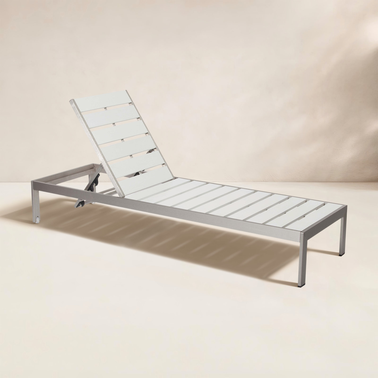 Devan 26" Patio Chaise Lounge, Silver Frame/White Seat