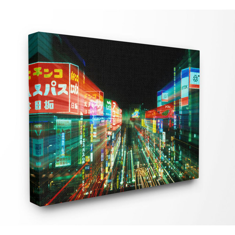 «Neon Lights in Tokyo Japon» par Rob Tilley, reproduction de photo, Toile tendue, H 16 po x l 20 po